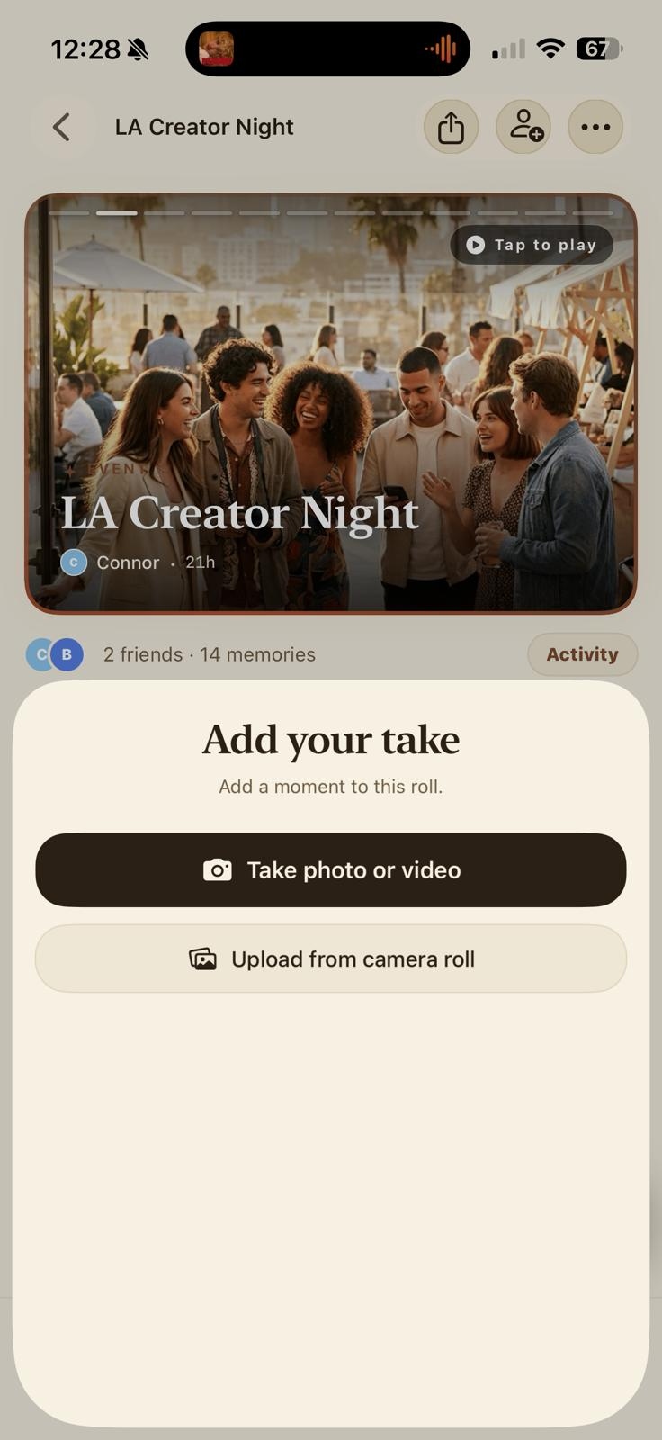 Roll view with Add your take button and photo grid
